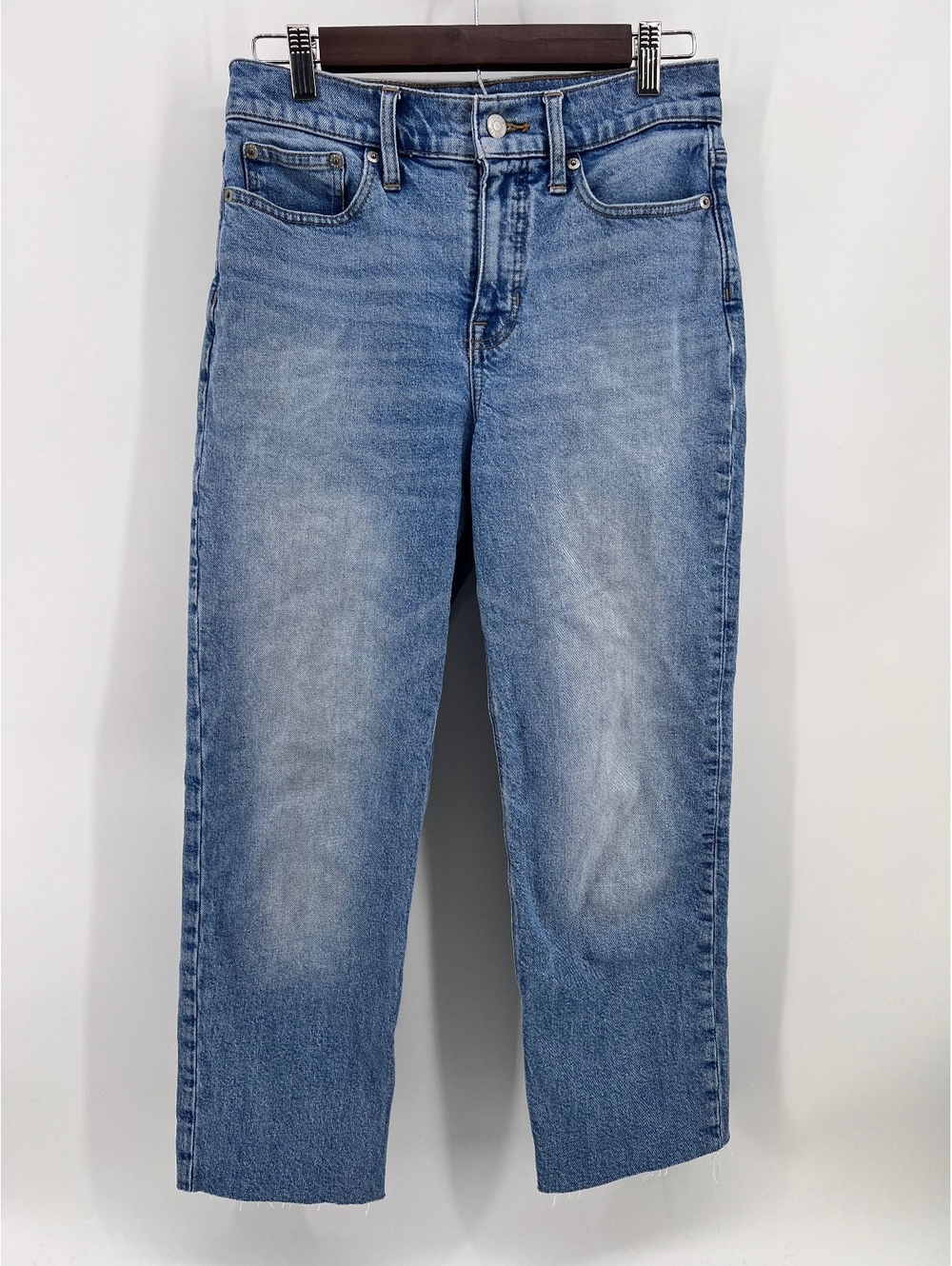 J.Crew Womens Classic Straight Leg Denim Jeans Medium Wash Raw Hem Size 26